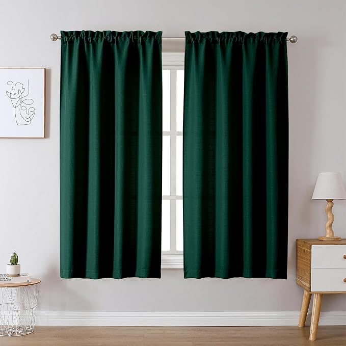 Chyhomenyc Christmas Hunter Green Curtains 63 Inch Length 2 Panels, Faux Linen by Chyhomenyc