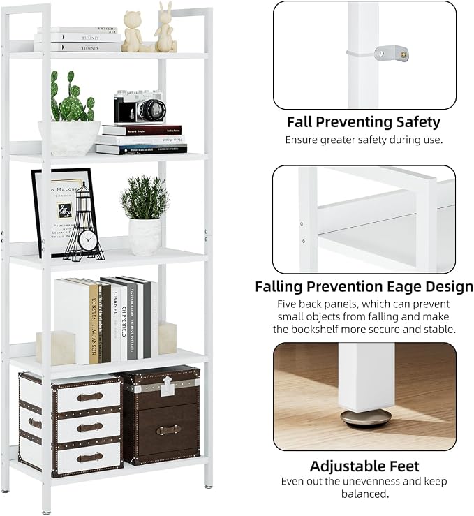 NUMENN Bookshelf, 5 Tier Bookshelves, Home Office Bookcase Shelf Storage - Image 6