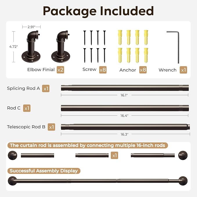 Zeerobee Curtain Rods for Windows 32 to 48, 1 Inch Industrial Wrap Around - Image 7