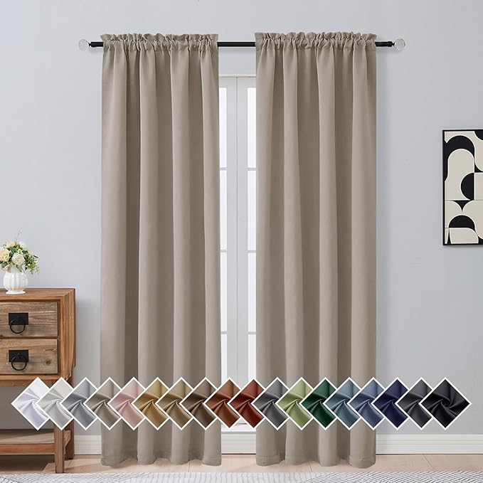 OVZME Stone Blackout Curtains for Bedroom 84 Inch Length 2 Panels, Soft Fabric by OVZME