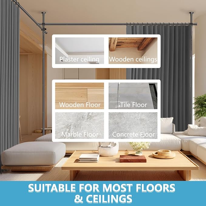 Jilron No-Drill Room Divider Curtains Set: Includes 106" W x 96" L Grey Curtain - Image 8