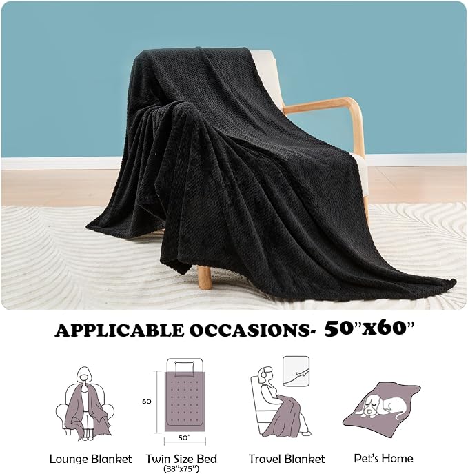 NEWCOSPLAY Super Soft Throw Blanket Black Premium Silky Flannel Fleece Leaves - Image 5
