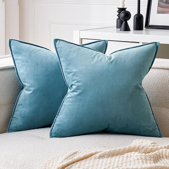 MIULEE Light Blue Velvet Throw Pillow Covers 18x18 Soft Decorative Solid Square by MIULEE
