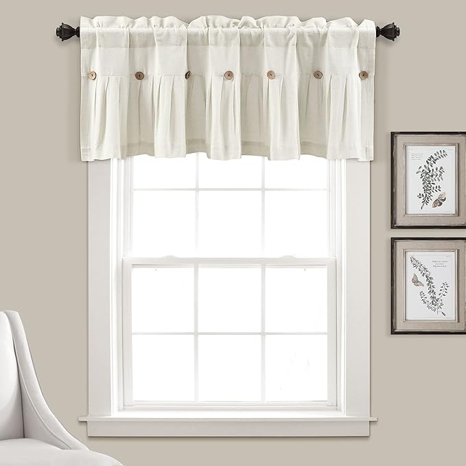 Lush Decor Linen Button Farmhouse Valance Curtians 84"W x 18"L Off White by LushDecor