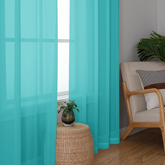 Chyhomenyc Turquoise Sheer Curtains 96 inches Long 2 Panels, Light Filtering - Image 4