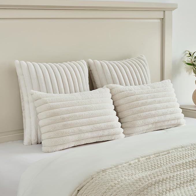 FUTEI Cream White Decorative Throw Pillow Covers Set of 2, 22x22 Inch Soft - Image 5