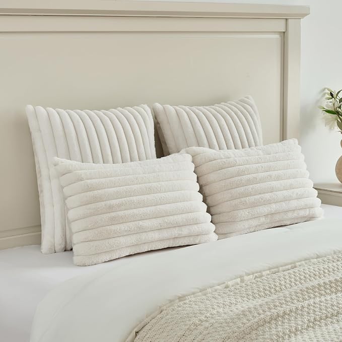FUTEI Cream White Decorative Throw Pillow Covers Set of 2, 26x26 Inch Soft - Image 5