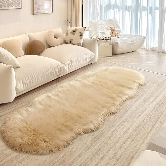SERISSA Ultra Soft Fluffy Rug Beige Faux Sheepskin Fur Area Rug Shaggy Couch - Image 7