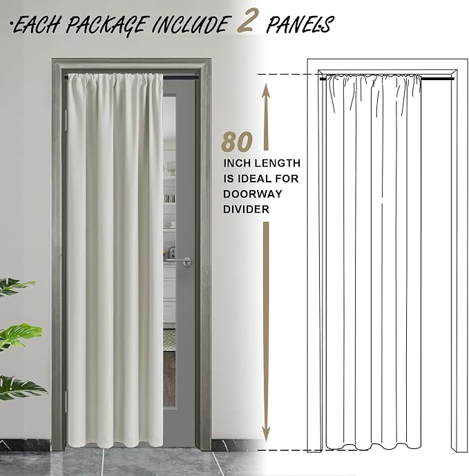 JIUZHEN Blackout Doorway Curtains 80 inch Length - Image 2
