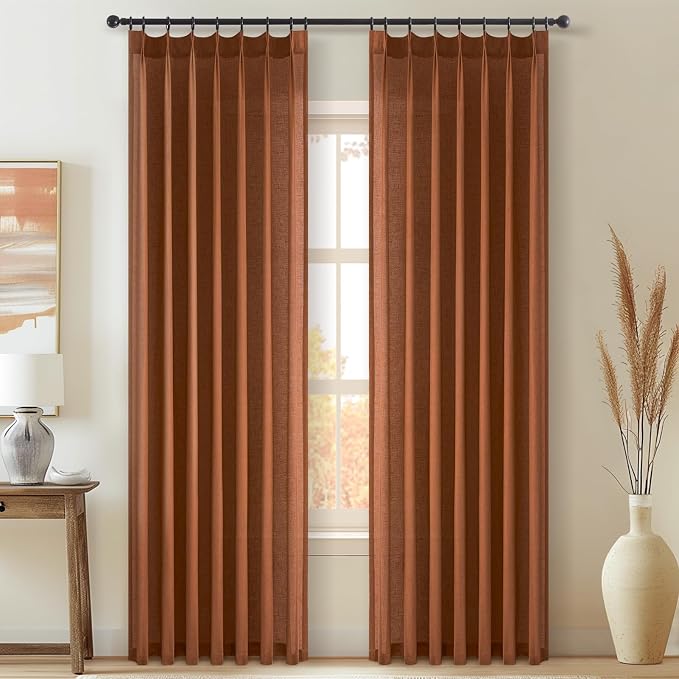 Topfinel 102 Inches Long Rust Colored Pinch Pleated Sheer Curtains - Image 8