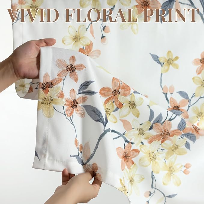 Leeva Linen Textured Cafe Curtains, Farmhouse Style Floral Print Half Curtains - Image 5