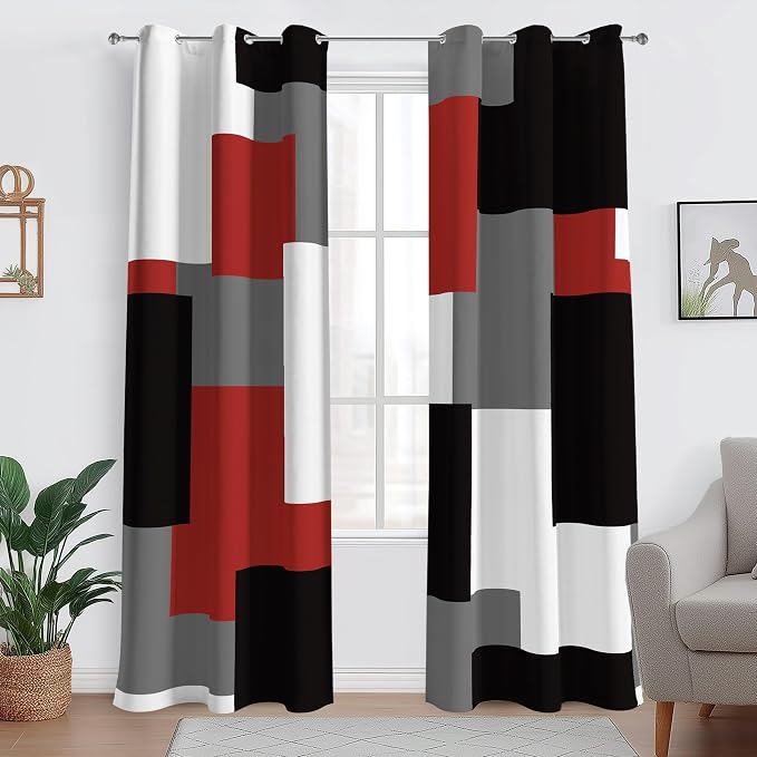 Tyrot Red Black 100% Blackout Curtains - Image 2