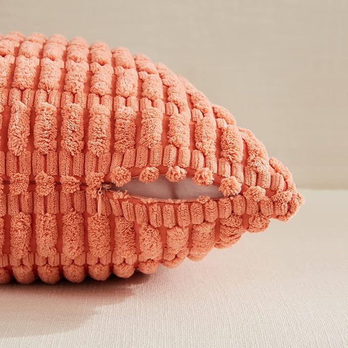 Fancy Homi 4 Packs Boho Coral Decorative Throw Pillow Covers 14x14 Inch - Image 3
