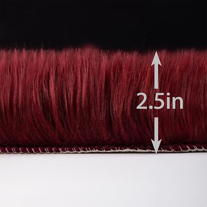 Faux Fur Rug Runner 2x6 ft Burgundy - Image 2
