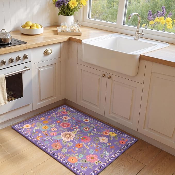 RELEANY Floral Nursery 2x3 Area Rugs Washable Print Boho Cute Carpet Non Slip - Image 3