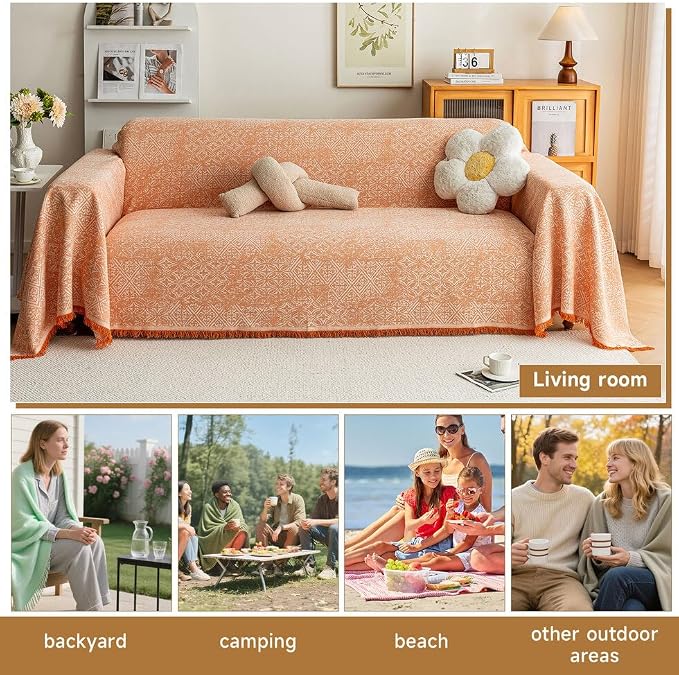 ROOMLIFE Orange Couch Cover Boho Sofa Covers - Image 7