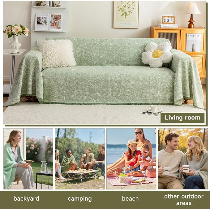 ROOMLIFE Green Sofa Cover, Vintage Boho Couch Cover - Image 6