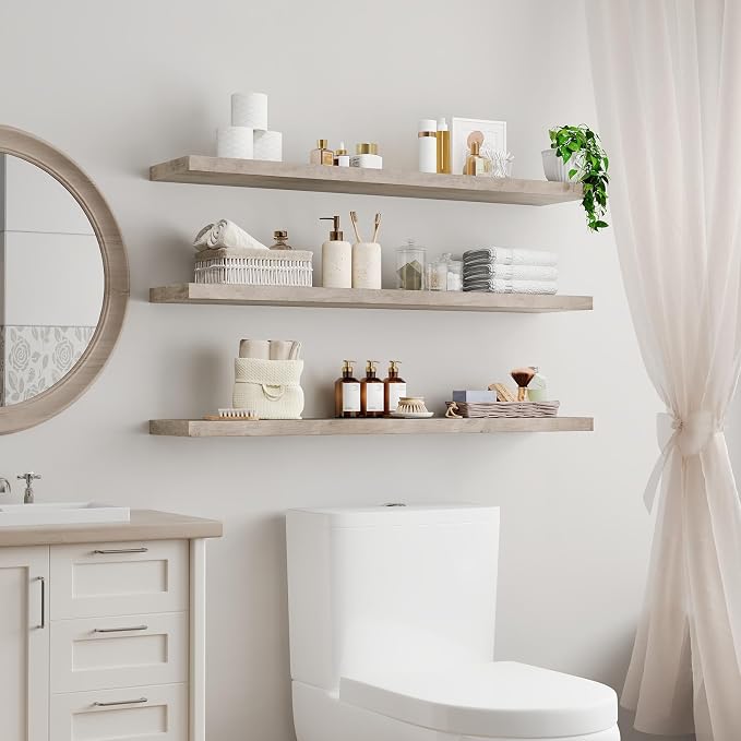 RALGEND Floating Shelves for Wall, 1.5" Thick Wall Shelf Set of 3 - Image 2