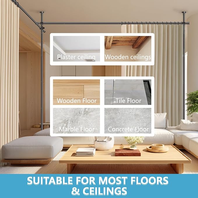 Jilron No-Drill Room Divider Curtains Set: Includes 106" W x 96" L Beige - Image 8