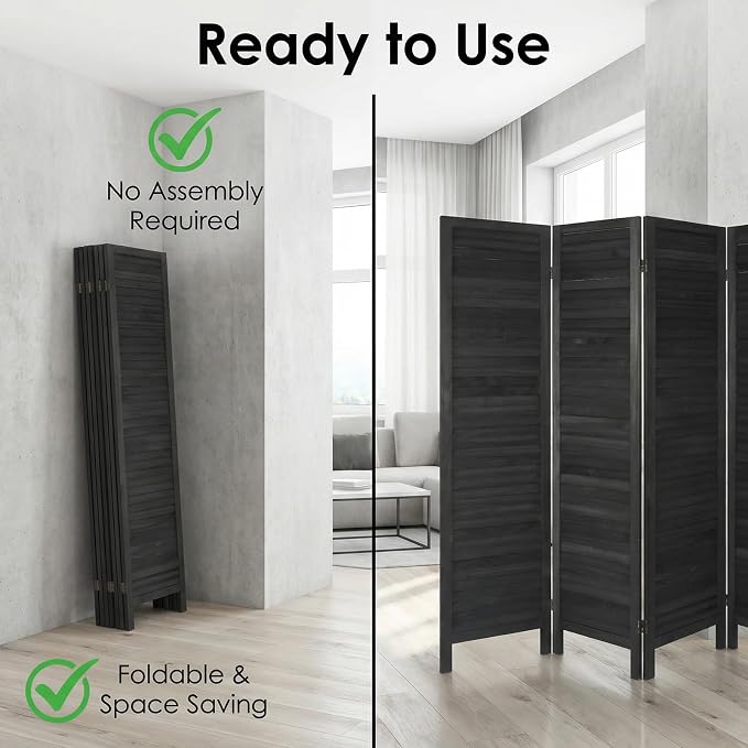 Bluecat 6 Panel Room Divider, Freestanding Solid Wood Partition Wall - Image 3