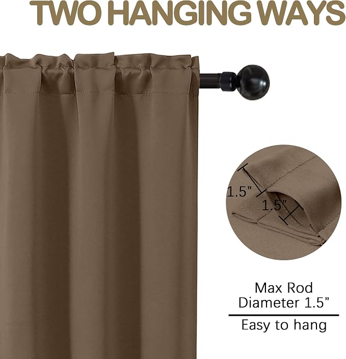 OVZME Brown Blackout Curtains for Small Window Treatment, Light Blocking Short - Image 4
