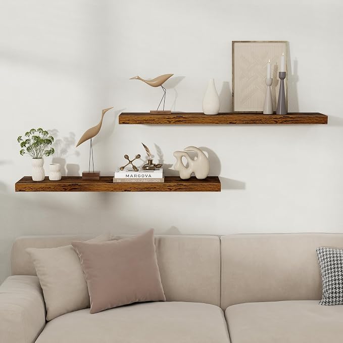 Fun Memories Floating Shelves for Wall, Rustic Wood Wall Mounted Shelves for - Image 2