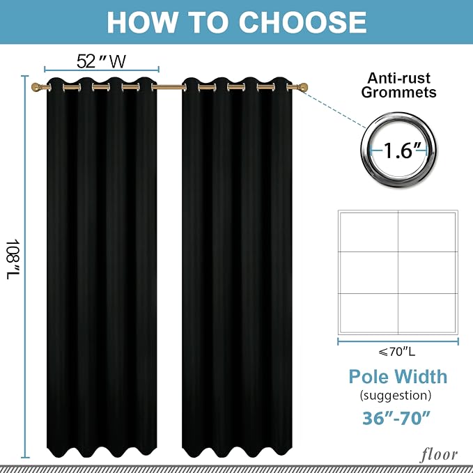 Diraysid Black Grommet Blackout Curtains - Image 5