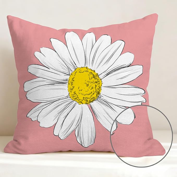 Hexagram Spring Summer Pillow Covers 18x18 Set of 4, Outdoor Floral Daisy - Image 3