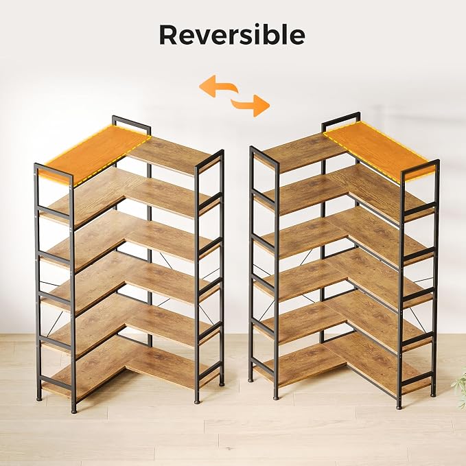 Casaottima Corner Bookshelf 6 Tier, 64 Inches Reversible Book Shelf - Image 7