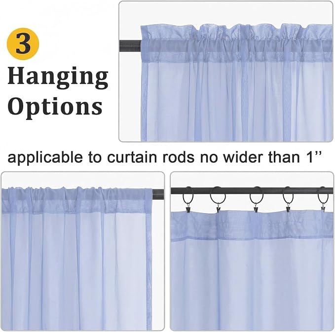 Gwine Denim Blue Sheer Curtains 63 Inch Length - Image 3