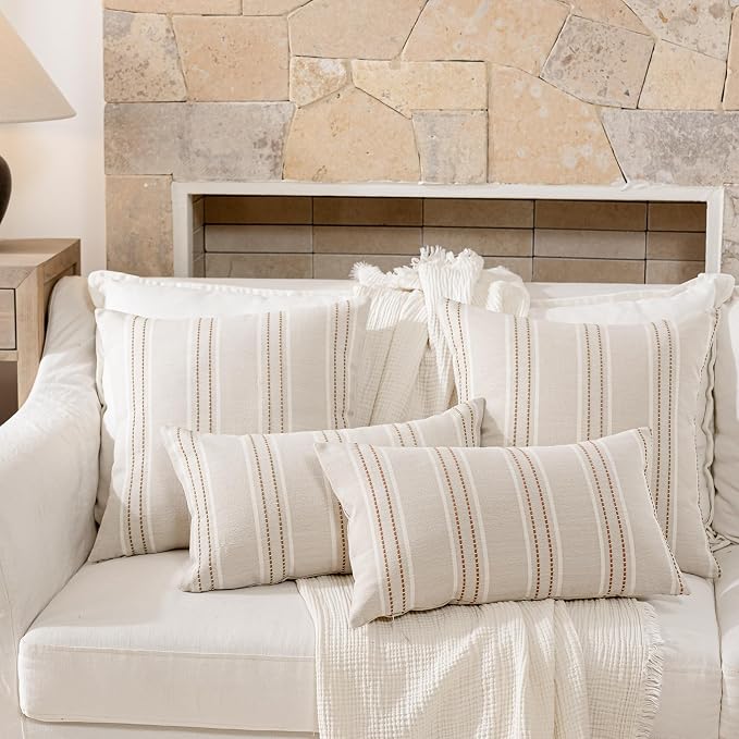 Hckot Throw Pillow Covers 22x22 Set of 2 Tan Pillow Covers Farmhouse Decorative - Image 5
