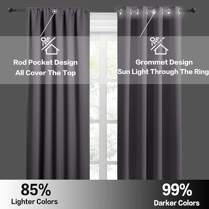RYB HOME Short Grey Blackout Curtains - Image 5