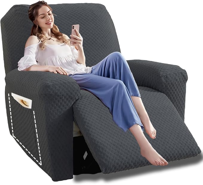 YEMYHOM 4 Pieces Oversized Stretch Recliner Slipcover Latest Jacquard Large by YEMYHOM