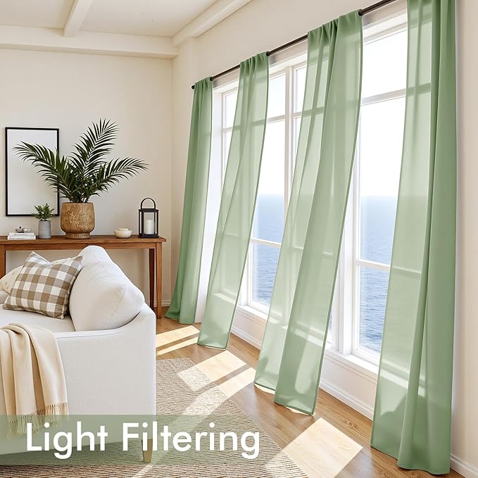 MIULEE Sage Green Sheer Curtains 63 Inches Long, 4 Panels Set, Light Filtering - Image 4