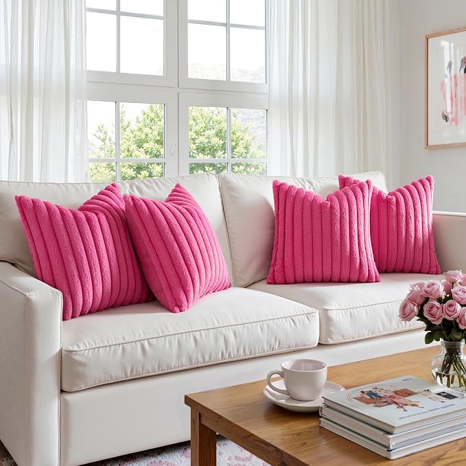 MIULEE Faux Fur Plush Decorative Throw Pillow Covers 18x18 Set of 4, Spring - Image 2