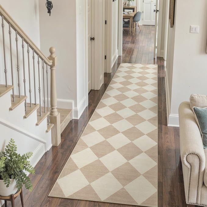 Beeiva Checkered Print Long Hallway Runner Rug Non Slip, Moroccan Trellis Home - Image 2