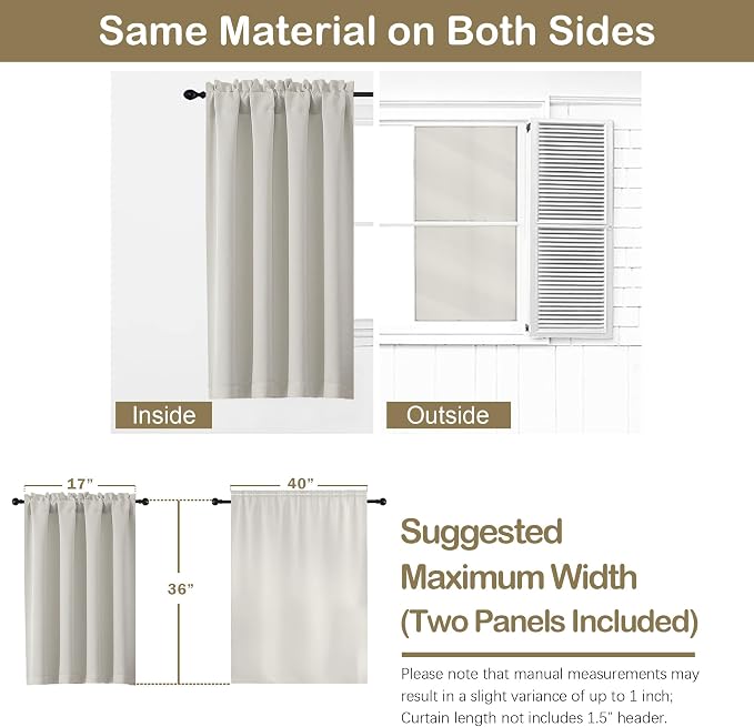 OVZME Natural Curtains for Small Window Treatment, Light Blocking Short Kitchen - Image 2