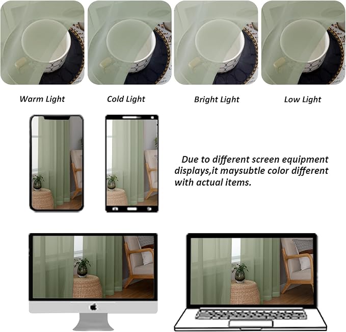 Chyhomenyc Sage Green Sheer Curtains 84 Inches Long 2 Panels, Light Filtering - Image 4
