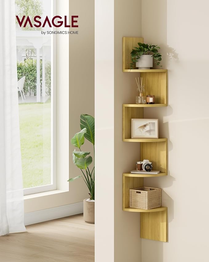 VASAGLE Corner Shelf Wall Mount, 5-Tier Floating Corner Bookshelf, Plant Shelf - Image 2