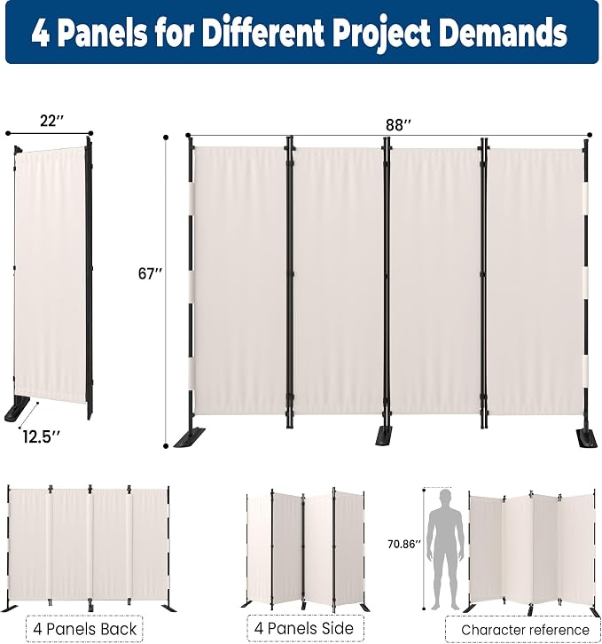 Room Divider, 4 Panel Upgraded Folding Privacy Screen, 88” Highly Secretive - Image 5