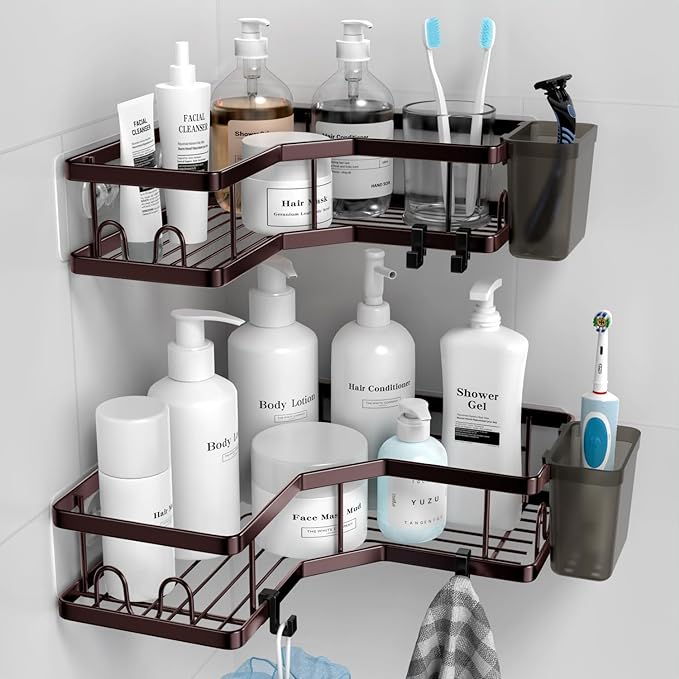 AKTECKE Shower Caddy Corner Organizer: 2Pack Adhesive Shower Shelf Essentials by AKTECKE