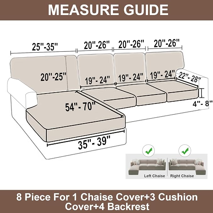 NAISI Sectional Couch Covers 8 Pieces Velvet Couch Cushion Covers L Shape Soft - Image 4
