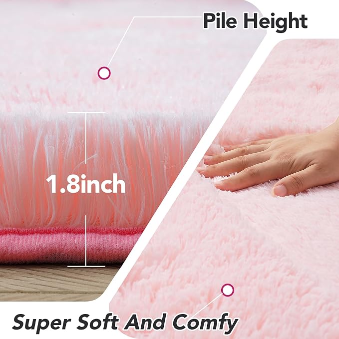 Round Rug 7x7Feet for Living Room: Pink Shag Round Area Rugs for Living - Image 5