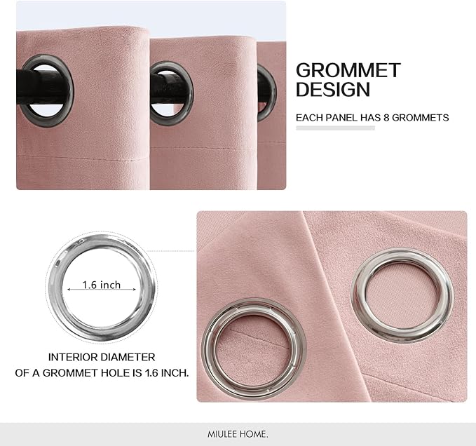 MIULEE Velvet Curtains Baby Pink Elegant Grommet Thermal Insulated Soundproof - Image 2