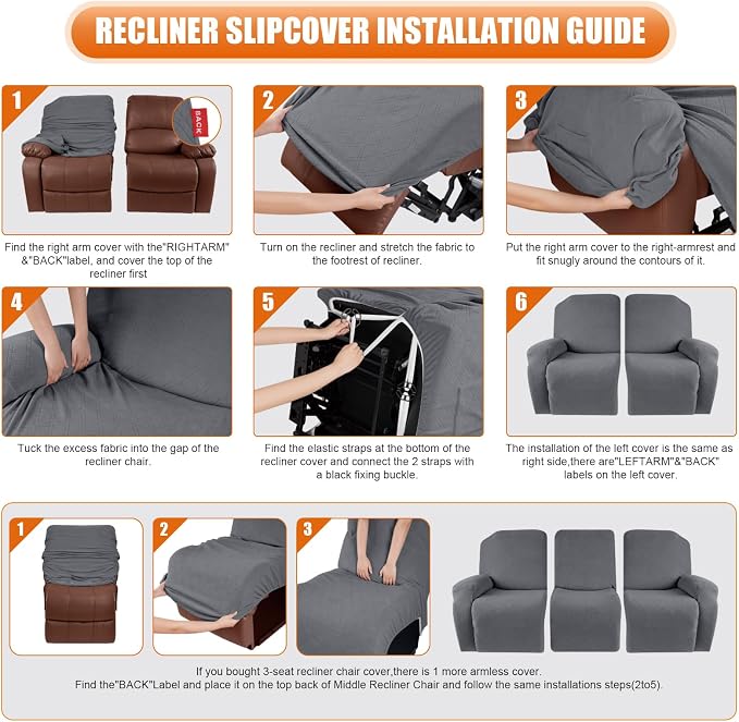 VANSOFY Recliner Cover, 3-Pieces Stretch Reclining Couch Covers - Image 3