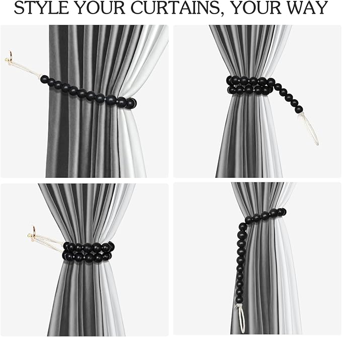 Hion 4 Pcs Boho Curtain Tiebacks, Wood Beads Curtain Holdbacks, Outdoor - Image 5