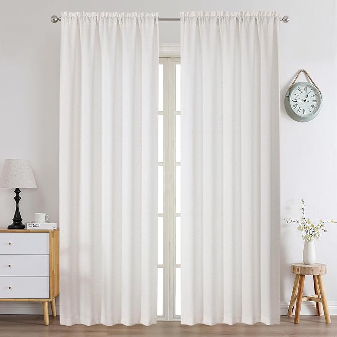 Chyhomenyc Natural Curtains 96 Inch Length 2 Panels Set, Faux Linen Textured by Chyhomenyc