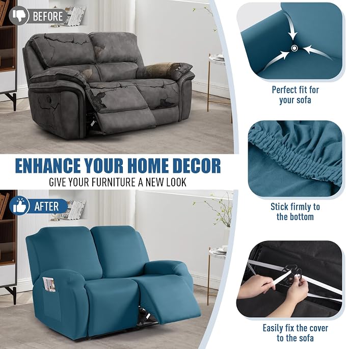 TAOCOCO Recliner Loveseat Slipcover, 2 Pieces Polyester Fabric Stretch Sofa - Image 5