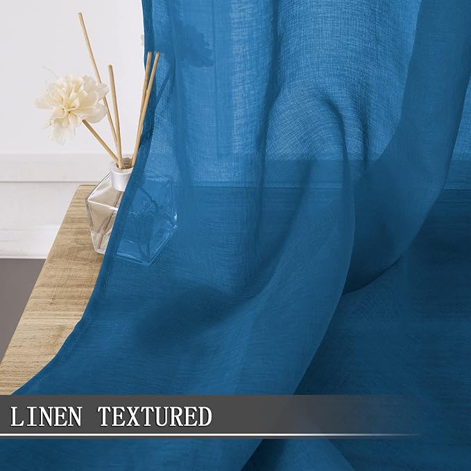 Tollpiz Short Sheer Curtains Living Room Linen Textured Curtain Sheers Light - Image 2