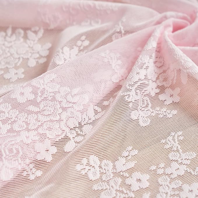 YJ YANJUN Vintage Lace Curtains 63 Inches Length- Cute Sheer Pink Curtains - Image 4